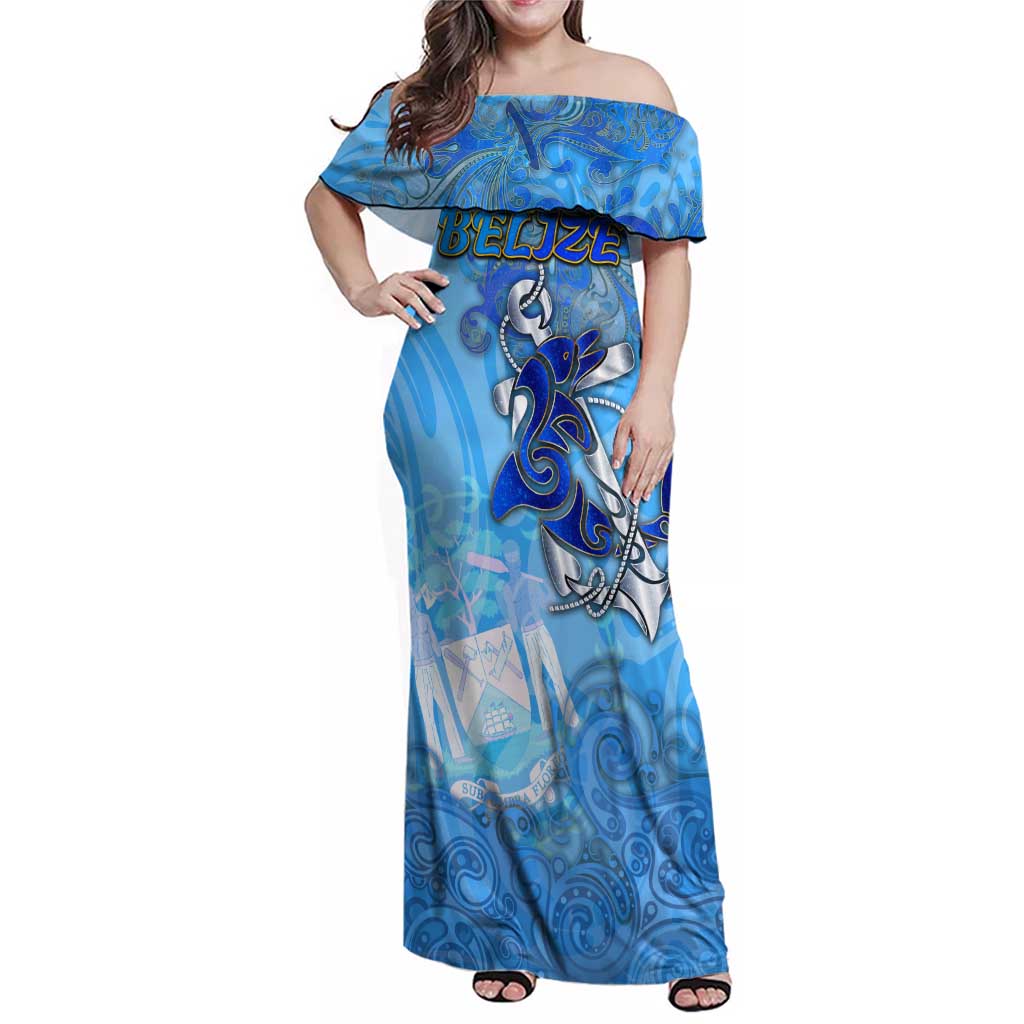 Ocean Spirit of Belize Family Matching Off Shoulder Maxi Dress and Hawaiian Shirt Anchored in Belizean Pride - Aussie Hoodie