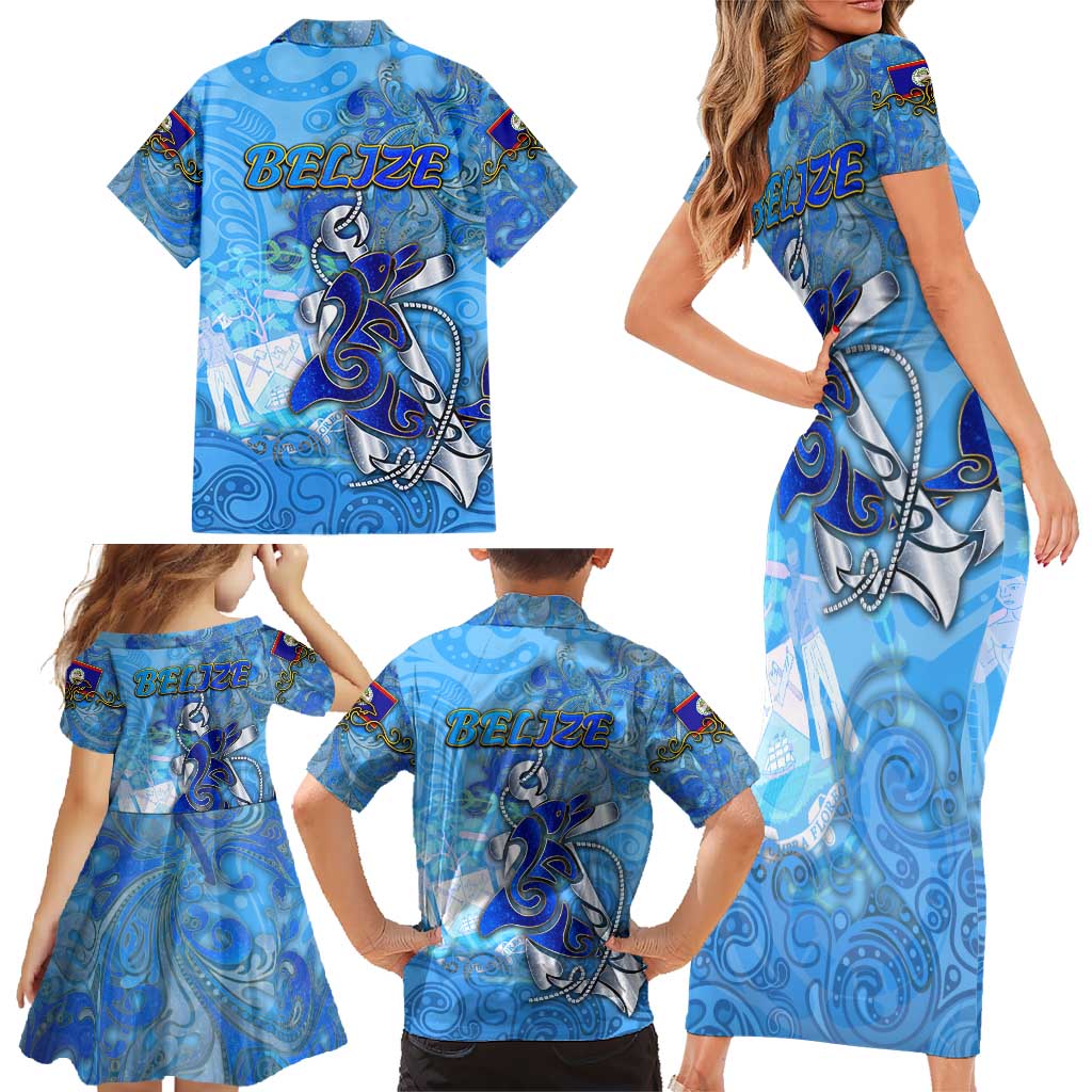 Ocean Spirit of Belize Family Matching Short Sleeve Bodycon Dress and Hawaiian Shirt Anchored in Belizean Pride - Aussie Hoodie