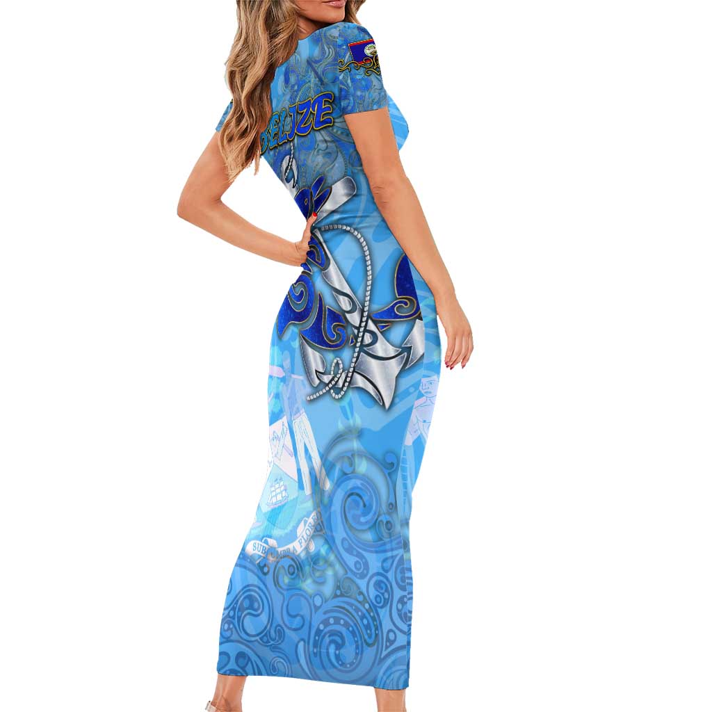 Ocean Spirit of Belize Family Matching Short Sleeve Bodycon Dress and Hawaiian Shirt Anchored in Belizean Pride - Aussie Hoodie