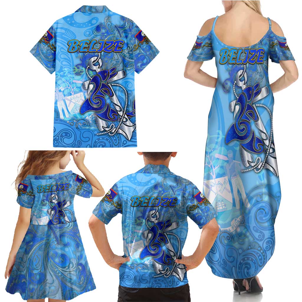 Ocean Spirit of Belize Family Matching Summer Maxi Dress and Hawaiian Shirt Anchored in Belizean Pride - Aussie Hoodie