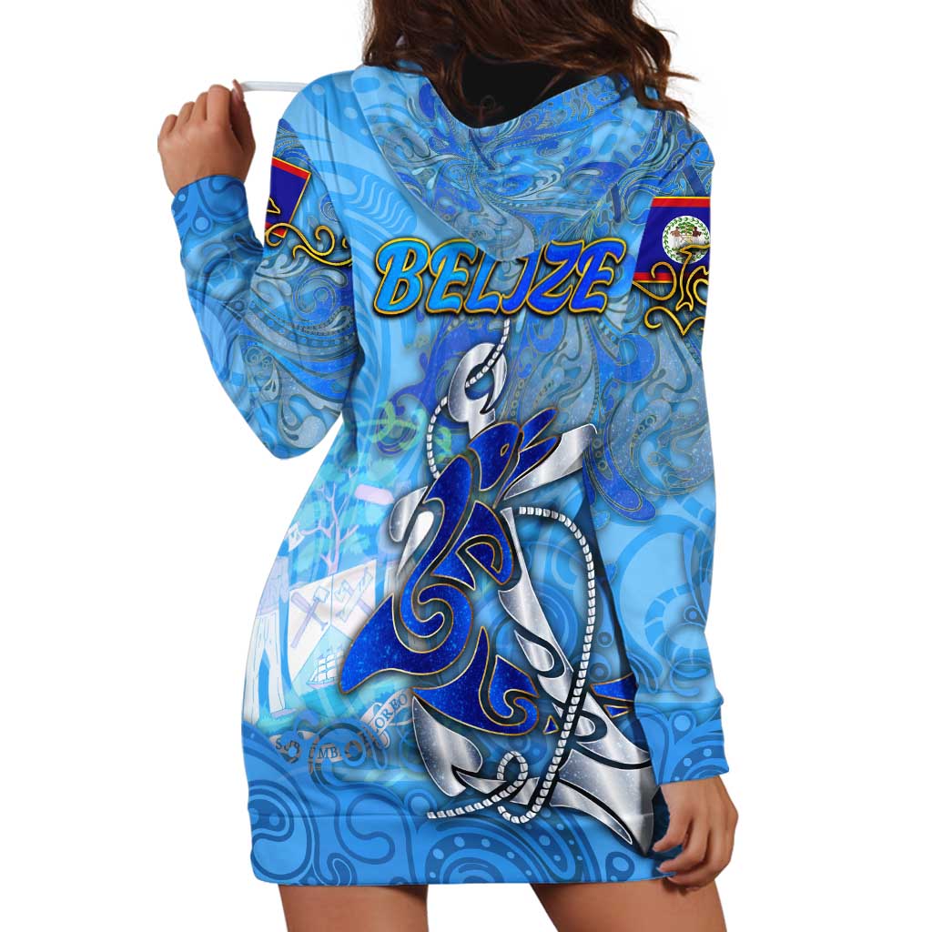 Ocean Spirit of Belize Hoodie Dress Anchored in Belizean Pride - Aussie Hoodie