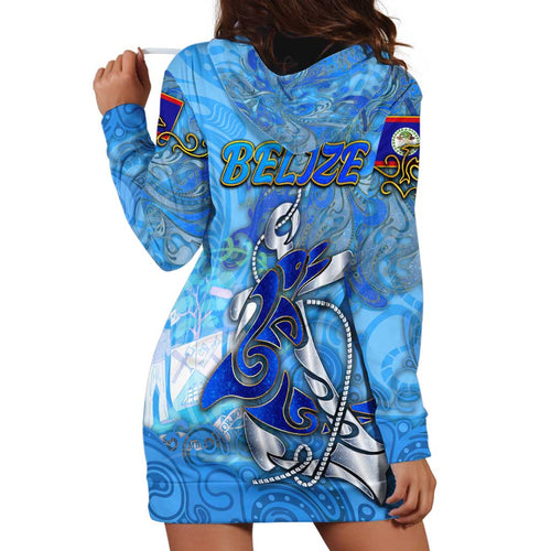 Ocean Spirit of Belize Hoodie Dress Anchored in Belizean Pride - Aussie Hoodie