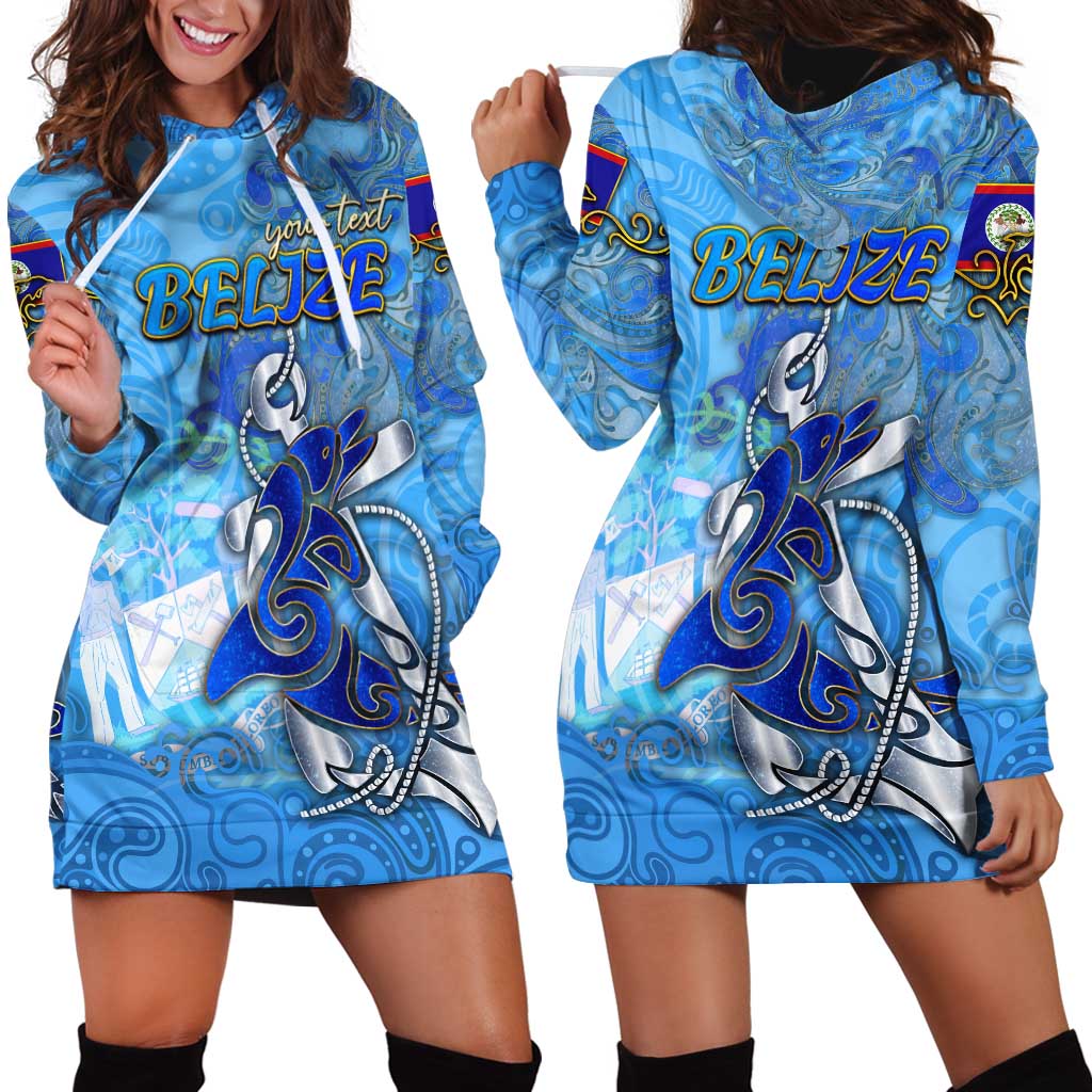 Ocean Spirit of Belize Hoodie Dress Anchored in Belizean Pride - Aussie Hoodie