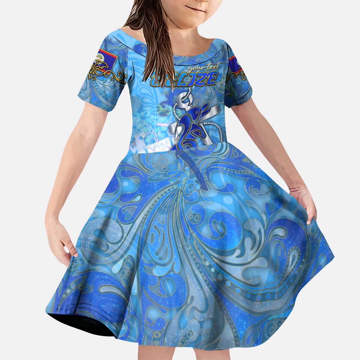 Ocean Spirit of Belize Kid Short Sleeve Dress Anchored in Belizean Pride - Aussie Hoodie
