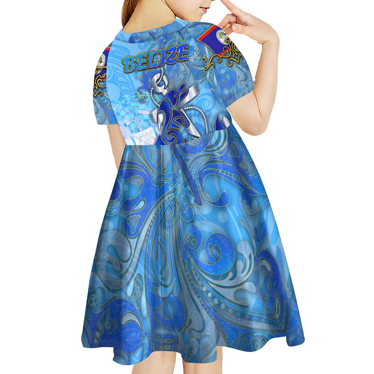 Ocean Spirit of Belize Kid Short Sleeve Dress Anchored in Belizean Pride - Aussie Hoodie
