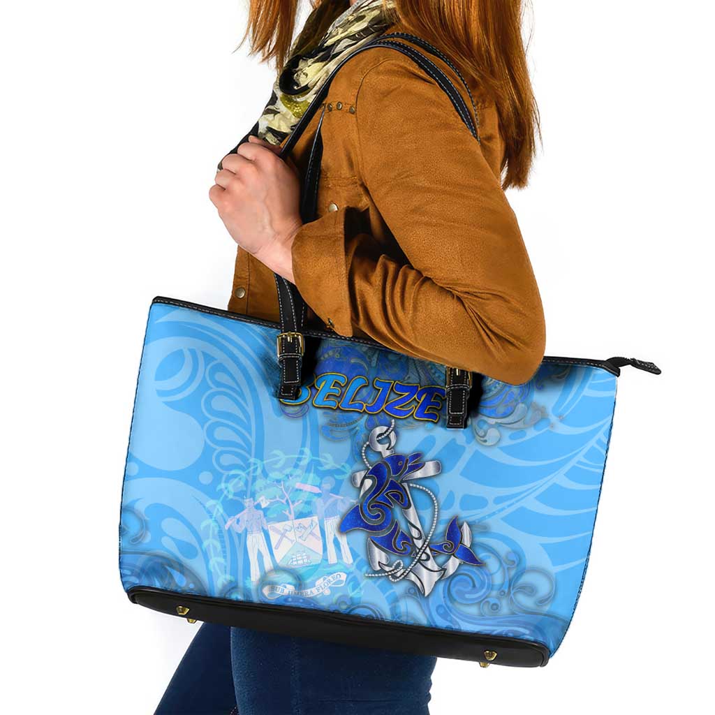 Ocean Spirit of Belize Leather Tote Bag Anchored in Belizean Pride - Aussie Hoodie