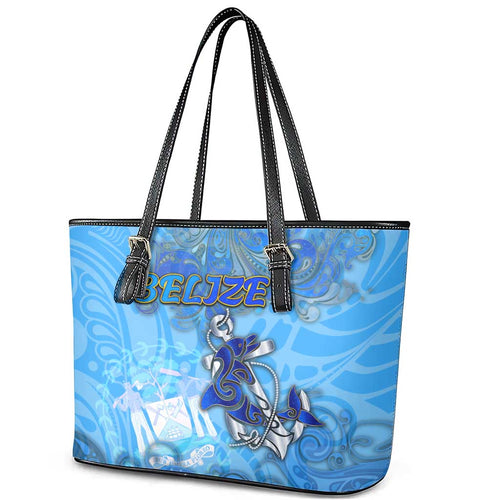 Ocean Spirit of Belize Leather Tote Bag Anchored in Belizean Pride - Aussie Hoodie