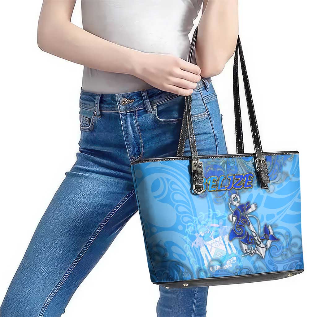 Ocean Spirit of Belize Leather Tote Bag Anchored in Belizean Pride - Aussie Hoodie