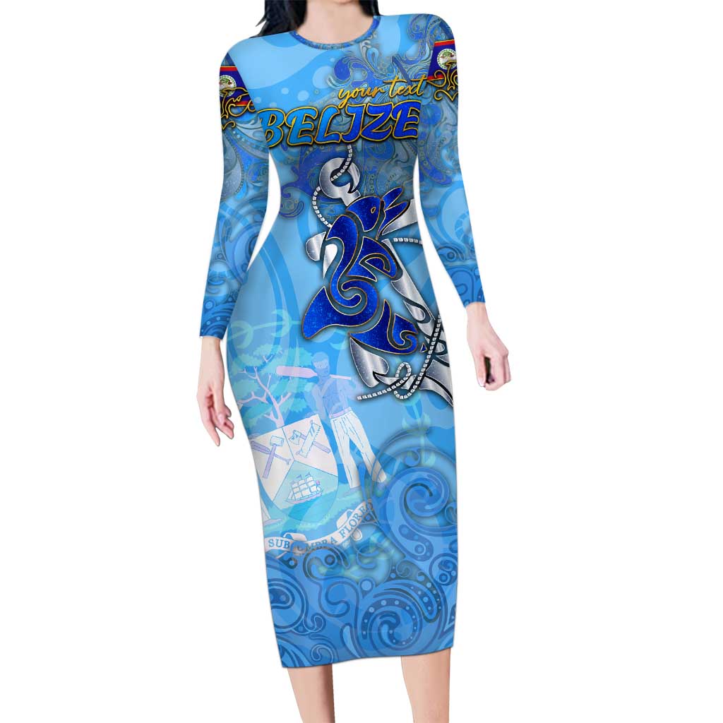 Ocean Spirit of Belize Long Sleeve Bodycon Dress Anchored in Belizean Pride - Aussie Hoodie