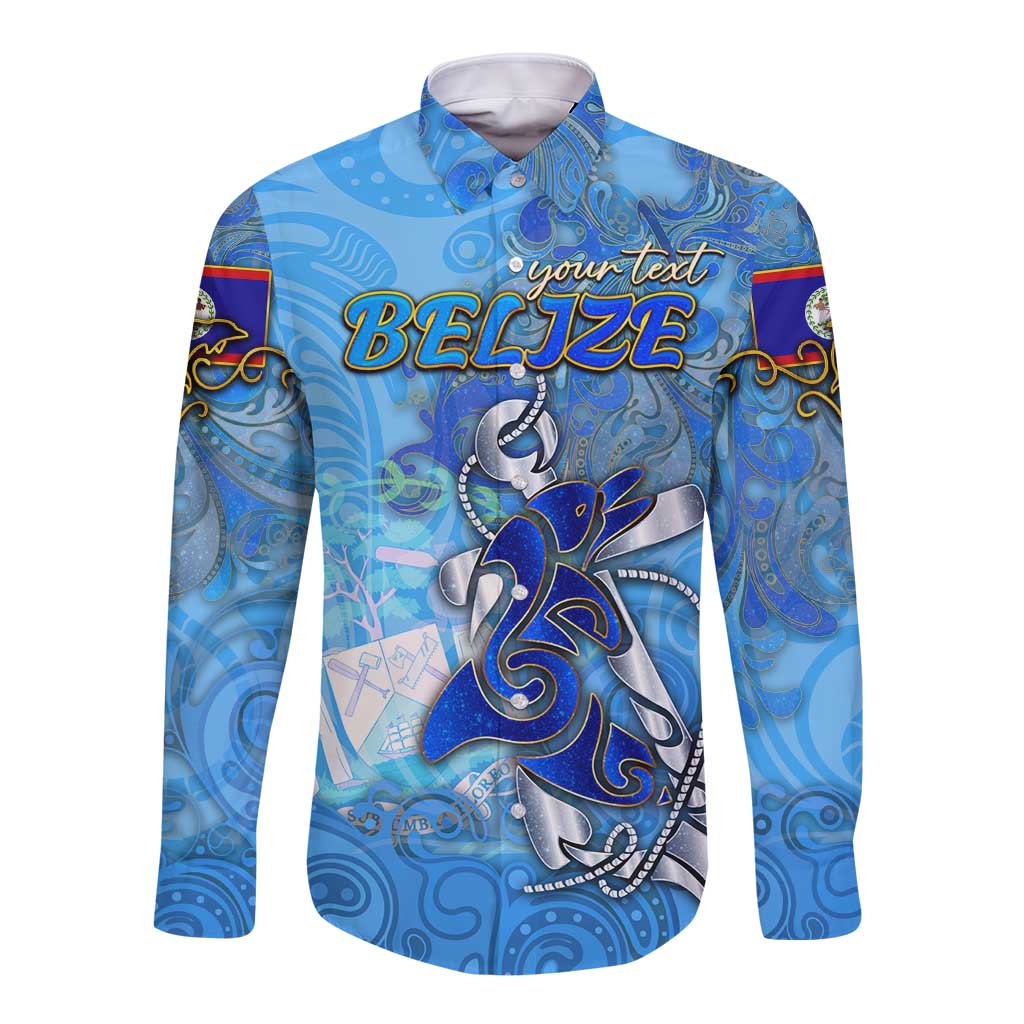 Ocean Spirit of Belize Long Sleeve Button Shirt Anchored in Belizean Pride - Aussie Hoodie