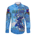 Ocean Spirit of Belize Long Sleeve Button Shirt Anchored in Belizean Pride - Aussie Hoodie