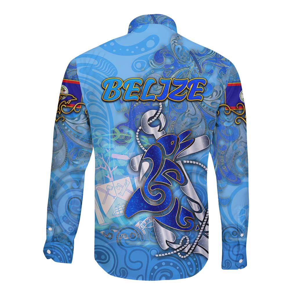 Ocean Spirit of Belize Long Sleeve Button Shirt Anchored in Belizean Pride - Aussie Hoodie