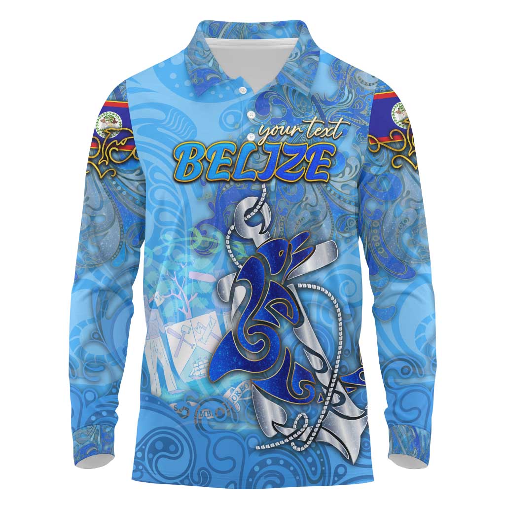 Ocean Spirit of Belize Long Sleeve Polo Shirt Anchored in Belizean Pride - Aussie Hoodie