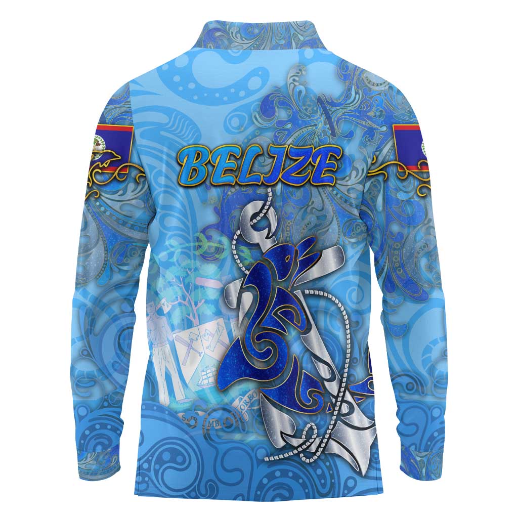 Ocean Spirit of Belize Long Sleeve Polo Shirt Anchored in Belizean Pride - Aussie Hoodie