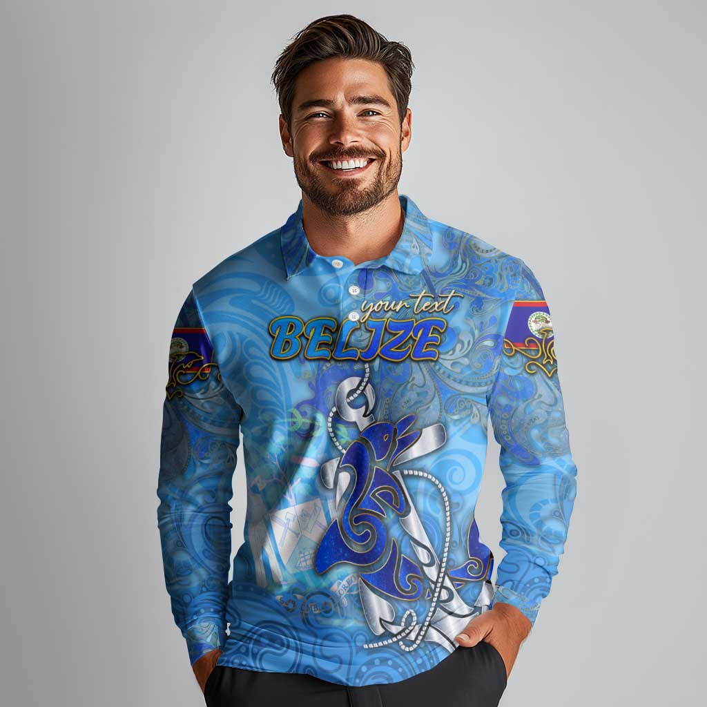 Ocean Spirit of Belize Long Sleeve Polo Shirt Anchored in Belizean Pride - Aussie Hoodie