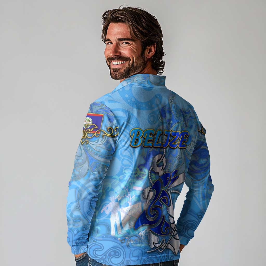 Ocean Spirit of Belize Long Sleeve Polo Shirt Anchored in Belizean Pride - Aussie Hoodie