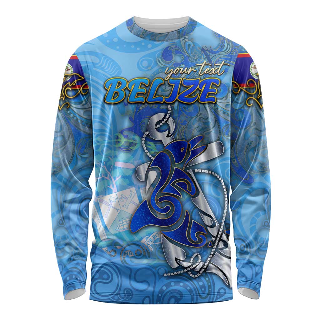 Ocean Spirit of Belize Long Sleeve Shirt Anchored in Belizean Pride - Aussie Hoodie