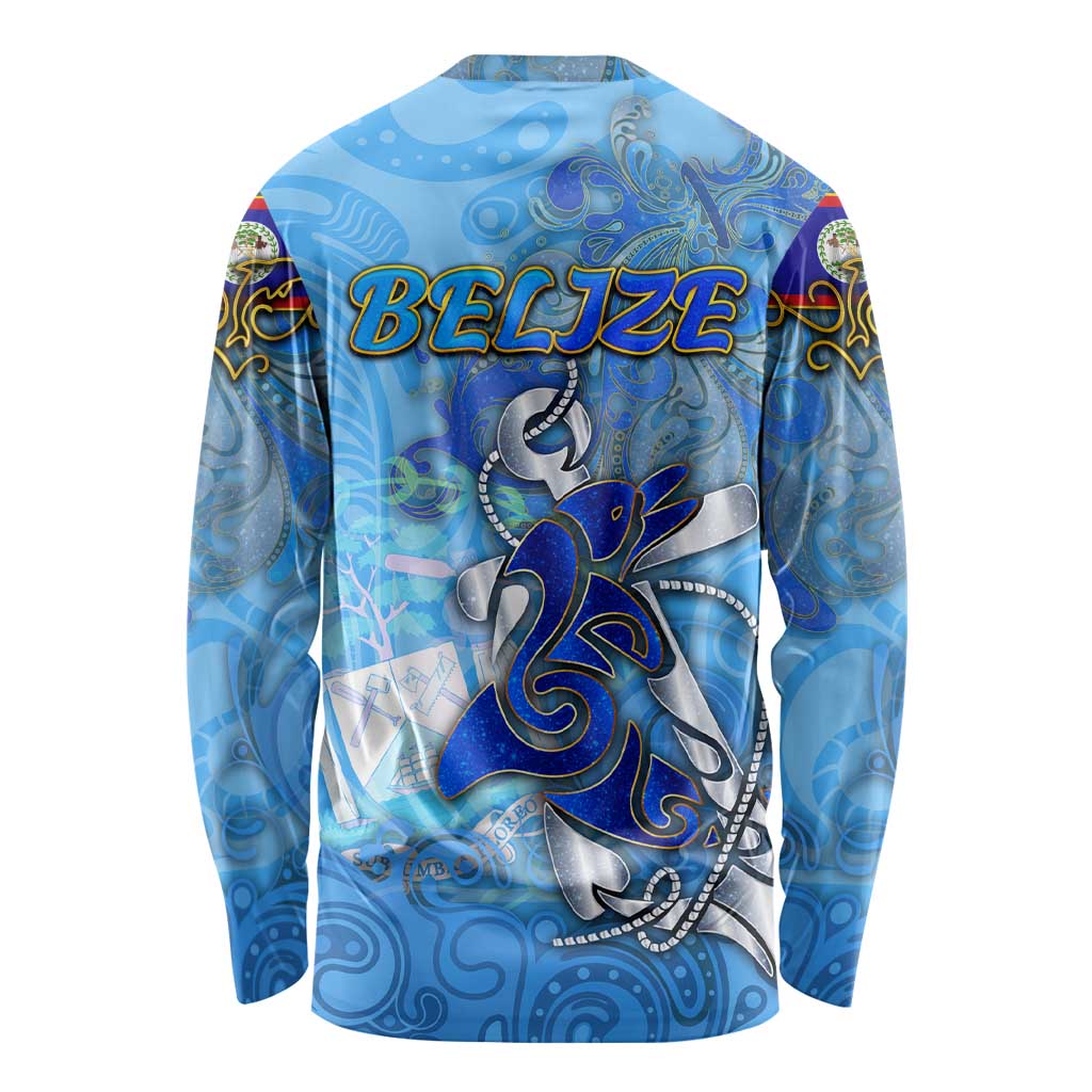 Ocean Spirit of Belize Long Sleeve Shirt Anchored in Belizean Pride - Aussie Hoodie