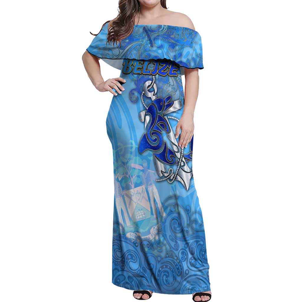 Ocean Spirit of Belize Off Shoulder Maxi Dress Anchored in Belizean Pride - Aussie Hoodie