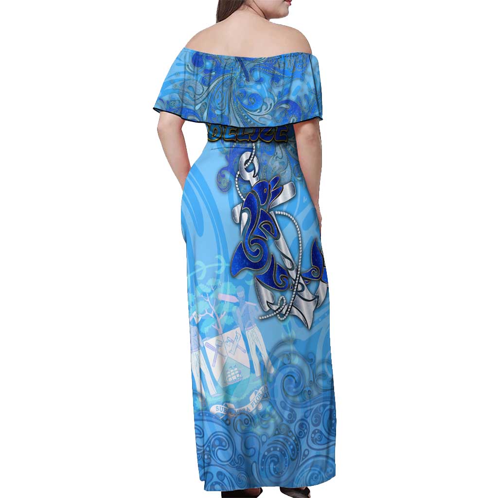 Ocean Spirit of Belize Off Shoulder Maxi Dress Anchored in Belizean Pride - Aussie Hoodie