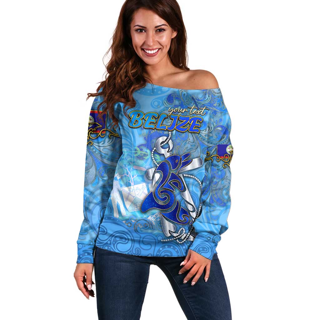 Ocean Spirit of Belize Off Shoulder Sweater Anchored in Belizean Pride - Aussie Hoodie