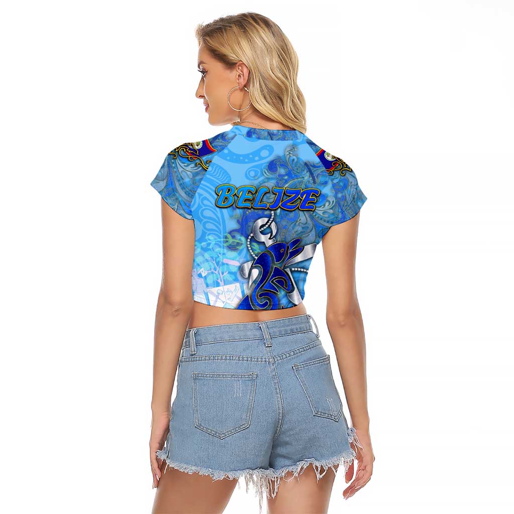 Ocean Spirit of Belize Raglan Cropped T Shirt Anchored in Belizean Pride - Aussie Hoodie