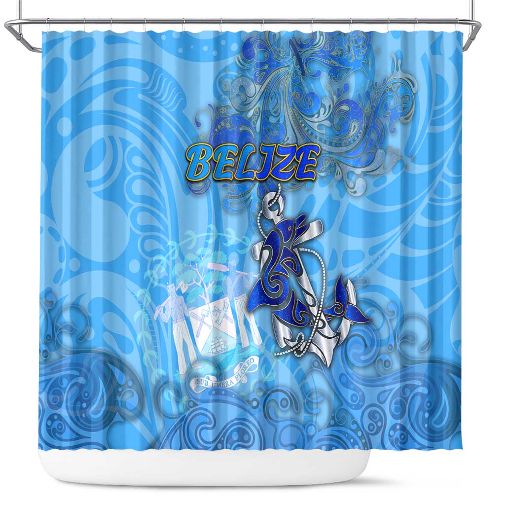 Ocean Spirit of Belize Shower Curtain Anchored in Belizean Pride - Aussie Hoodie