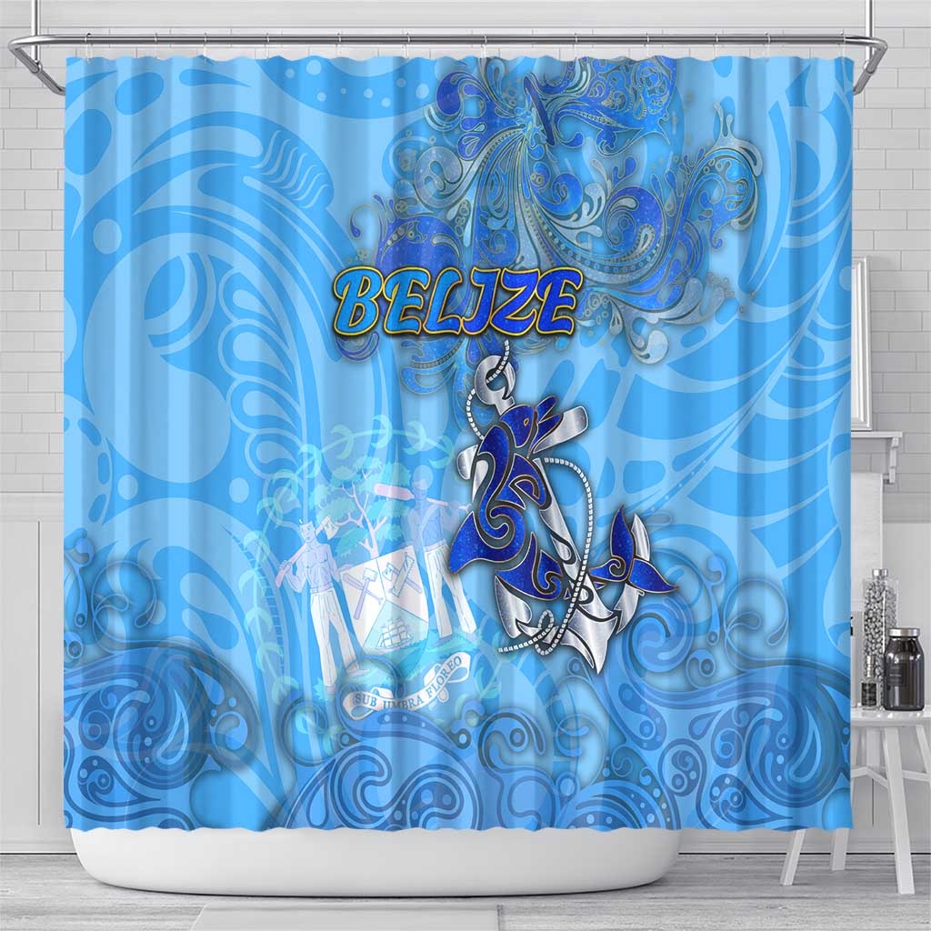 Ocean Spirit of Belize Shower Curtain Anchored in Belizean Pride - Aussie Hoodie