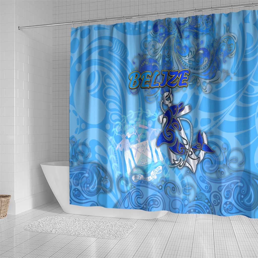 Ocean Spirit of Belize Shower Curtain Anchored in Belizean Pride - Aussie Hoodie