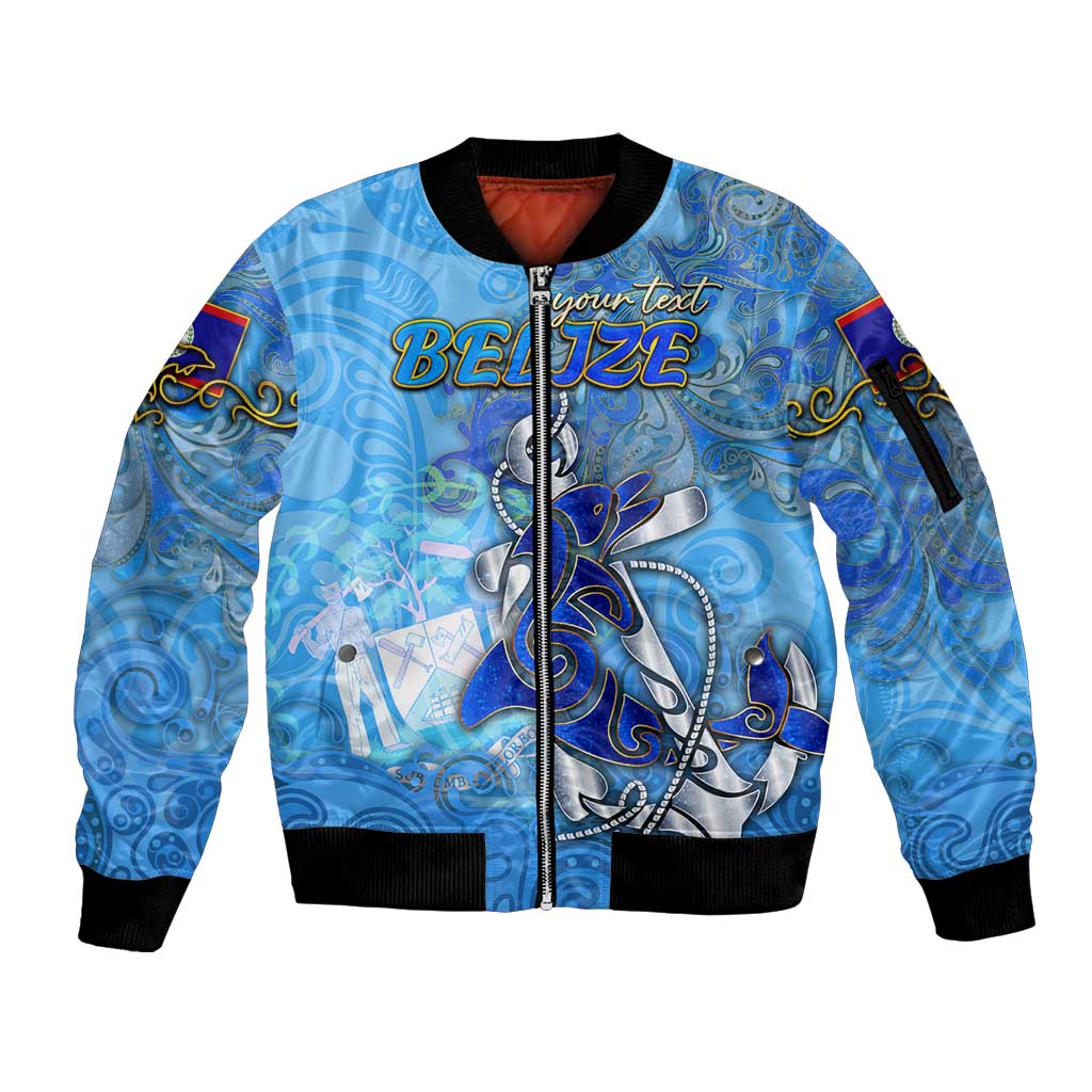 Ocean Spirit of Belize Sleeve Zip Bomber Jacket Anchored in Belizean Pride - Aussie Hoodie