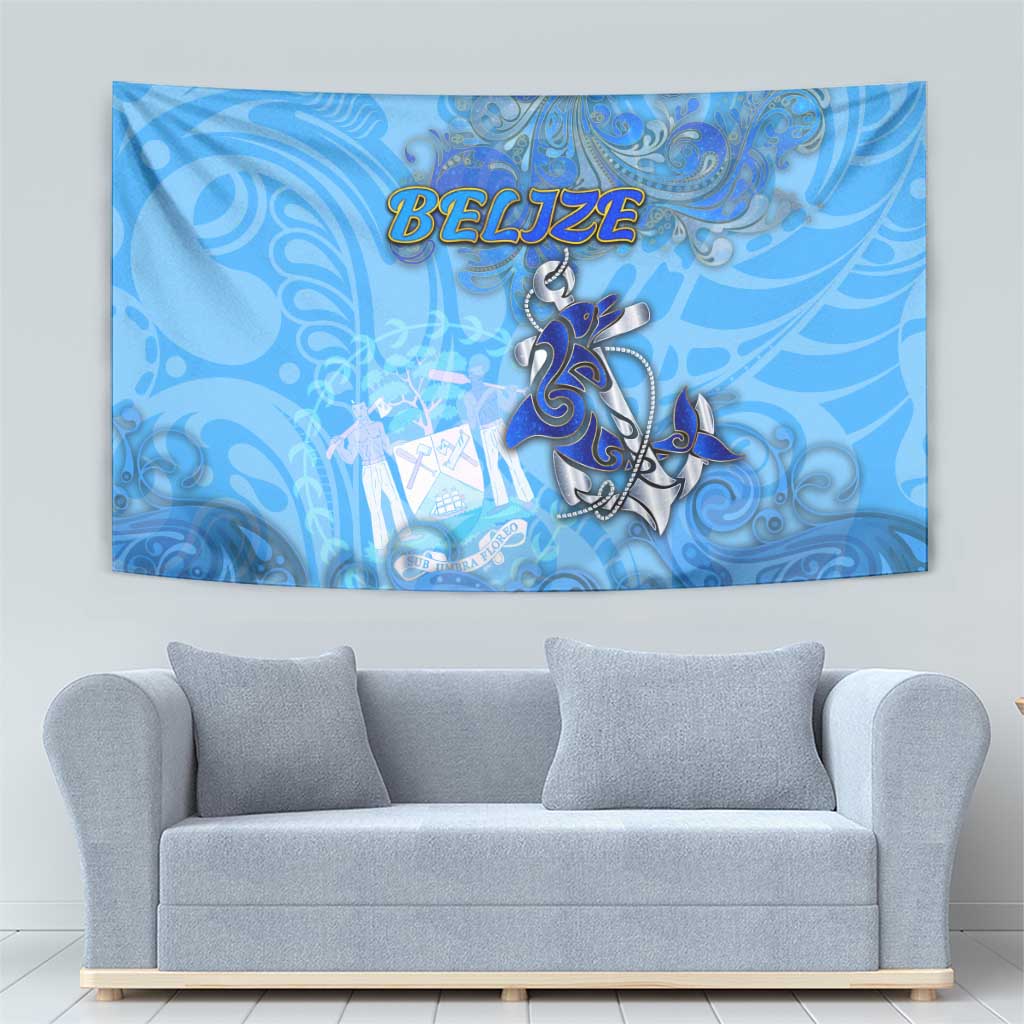 Ocean Spirit of Belize Tapestry Anchored in Belizean Pride - Aussie Hoodie