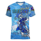 Ocean Spirit of Belize Women V-Neck T-Shirt Anchored in Belizean Pride - Aussie Hoodie