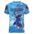 Ocean Spirit of Belize Women V-Neck T-Shirt Anchored in Belizean Pride - Aussie Hoodie