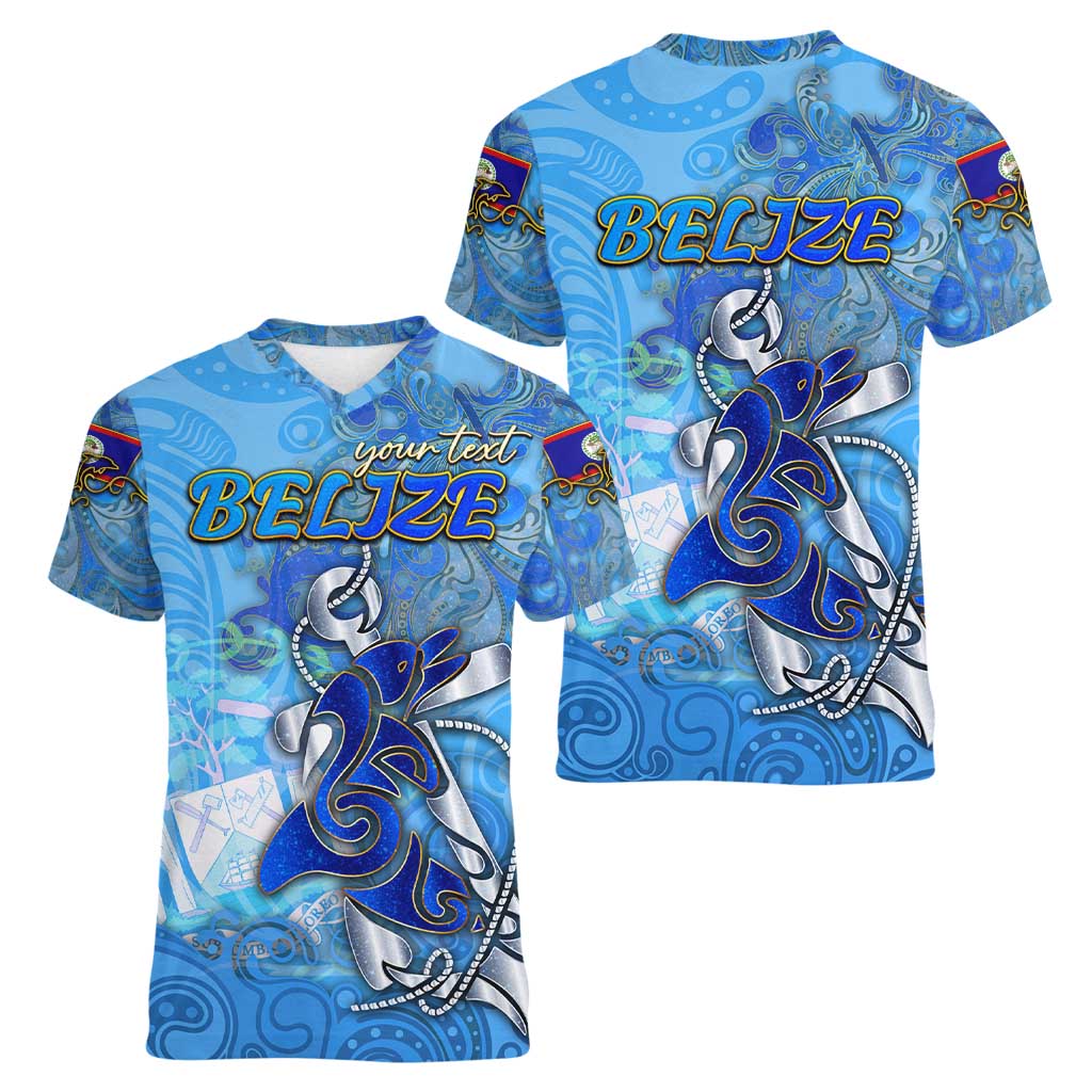 Ocean Spirit of Belize Women V-Neck T-Shirt Anchored in Belizean Pride - Aussie Hoodie