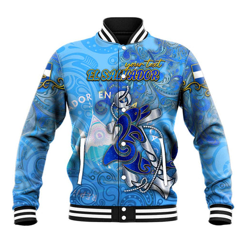 Ocean Spirit of El Salvador Baseball Jacket Anchored in Salvadoran Pride - Aussie Hoodie