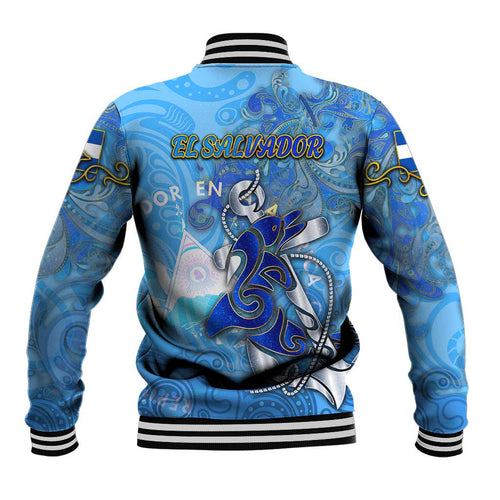 Ocean Spirit of El Salvador Baseball Jacket Anchored in Salvadoran Pride - Aussie Hoodie