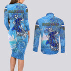 Ocean Spirit of El Salvador Couples Matching Long Sleeve Bodycon Dress and Long Sleeve Button Shirt Anchored in Salvadoran Pride - Aussie Hoodie