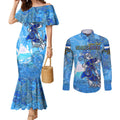 Ocean Spirit of El Salvador Couples Matching Mermaid Dress and Long Sleeve Button Shirt Anchored in Salvadoran Pride - Aussie Hoodie