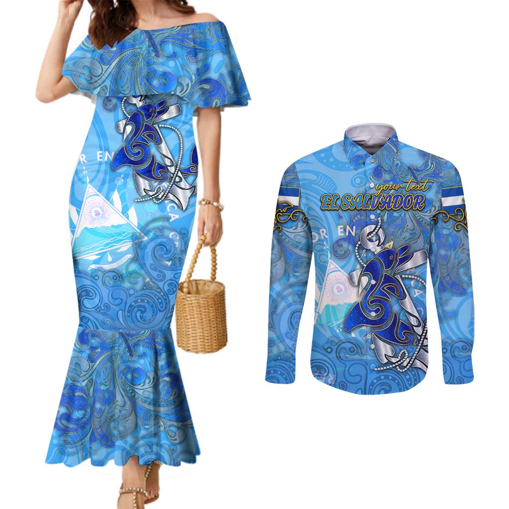 Ocean Spirit of El Salvador Couples Matching Mermaid Dress and Long Sleeve Button Shirt Anchored in Salvadoran Pride - Aussie Hoodie
