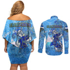 Ocean Spirit of El Salvador Couples Matching Off Shoulder Short Dress and Long Sleeve Button Shirt Anchored in Salvadoran Pride - Aussie Hoodie