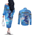 Ocean Spirit of El Salvador Couples Matching Off The Shoulder Long Sleeve Dress and Long Sleeve Button Shirt Anchored in Salvadoran Pride - Aussie Hoodie