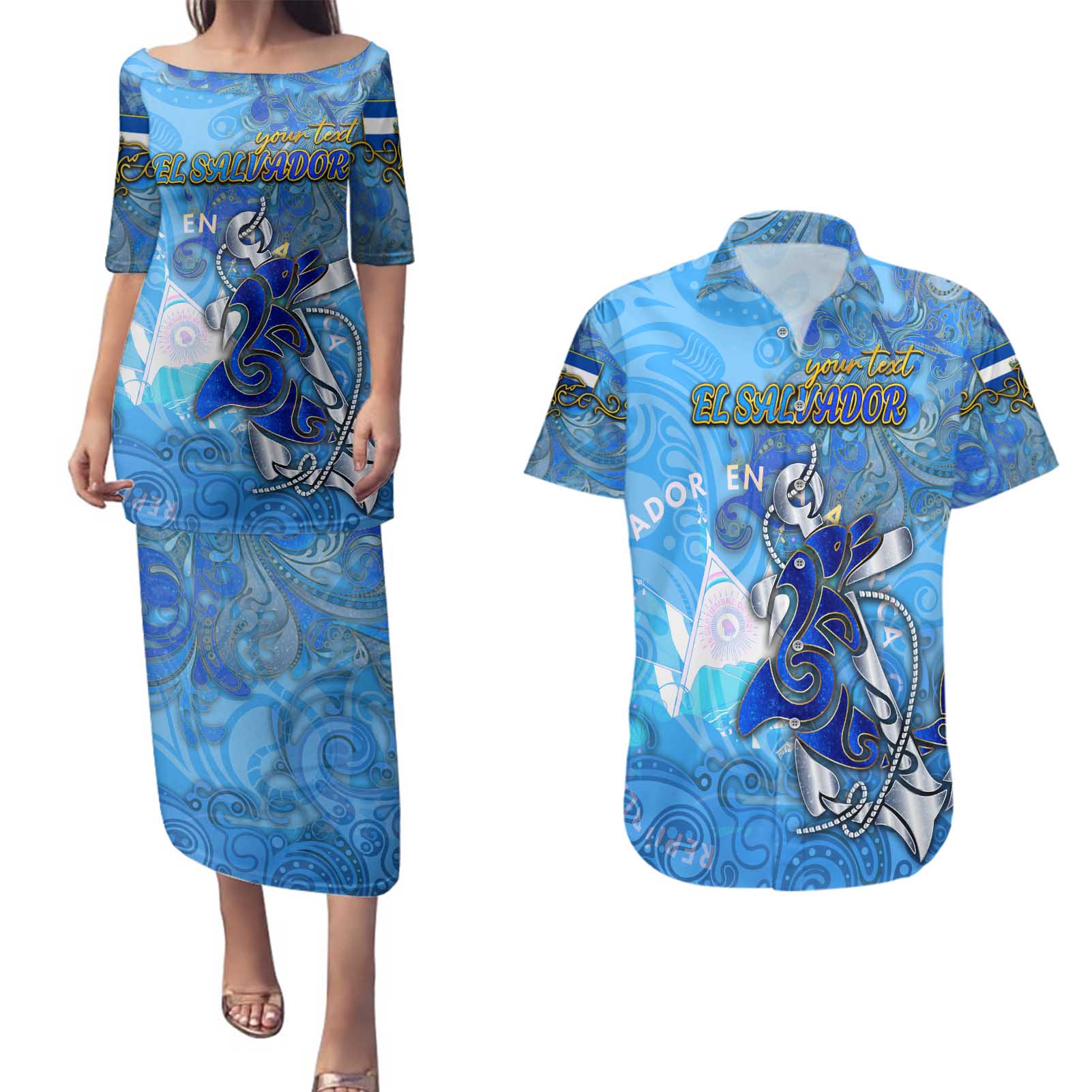 Ocean Spirit of El Salvador Couples Matching Puletasi and Hawaiian Shirt Anchored in Salvadoran Pride - Aussie Hoodie