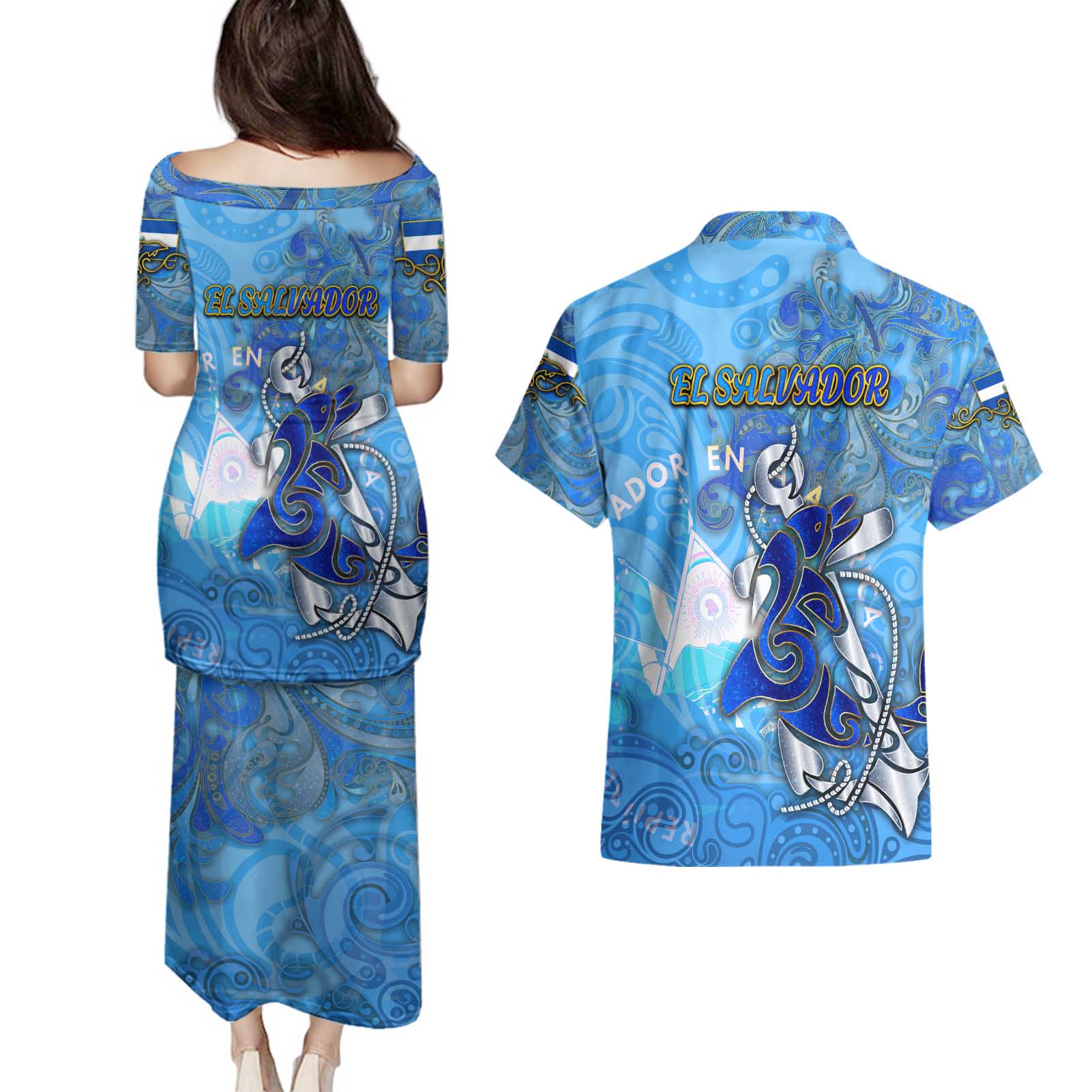 Ocean Spirit of El Salvador Couples Matching Puletasi and Hawaiian Shirt Anchored in Salvadoran Pride - Aussie Hoodie