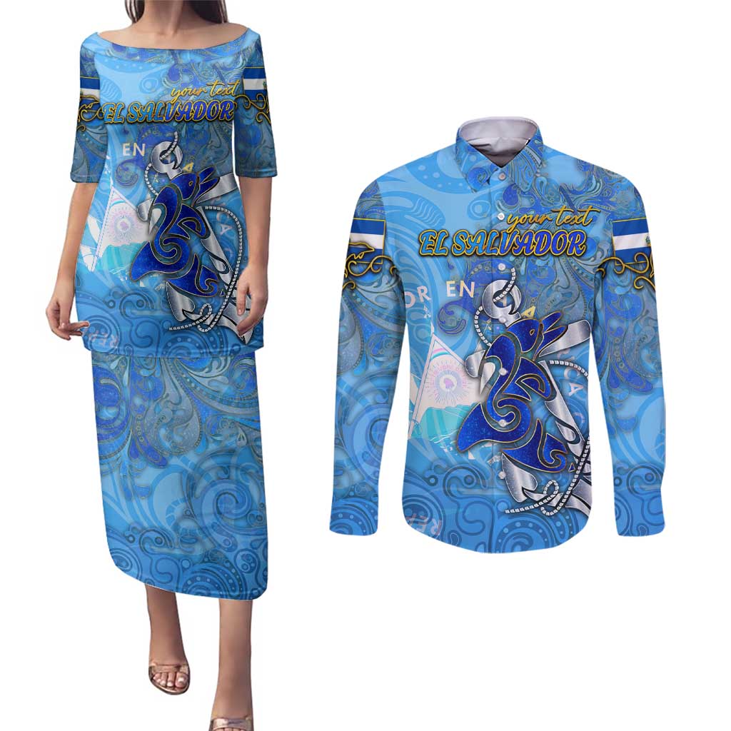 Ocean Spirit of El Salvador Couples Matching Puletasi and Long Sleeve Button Shirt Anchored in Salvadoran Pride - Aussie Hoodie
