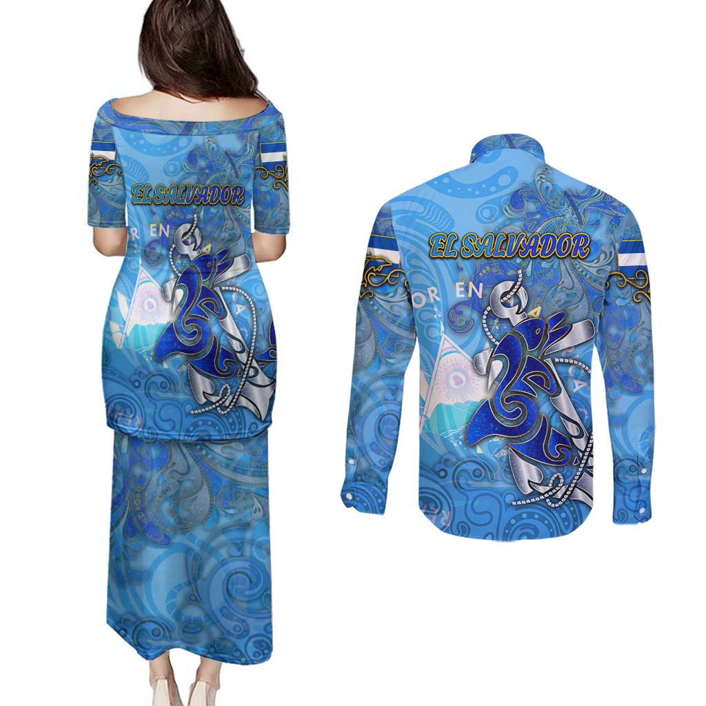Ocean Spirit of El Salvador Couples Matching Puletasi and Long Sleeve Button Shirt Anchored in Salvadoran Pride - Aussie Hoodie