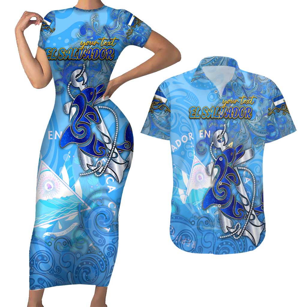 Ocean Spirit of El Salvador Couples Matching Short Sleeve Bodycon Dress and Hawaiian Shirt Anchored in Salvadoran Pride - Aussie Hoodie