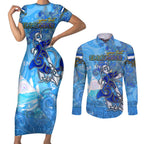 Ocean Spirit of El Salvador Couples Matching Short Sleeve Bodycon Dress and Long Sleeve Button Shirt Anchored in Salvadoran Pride - Aussie Hoodie