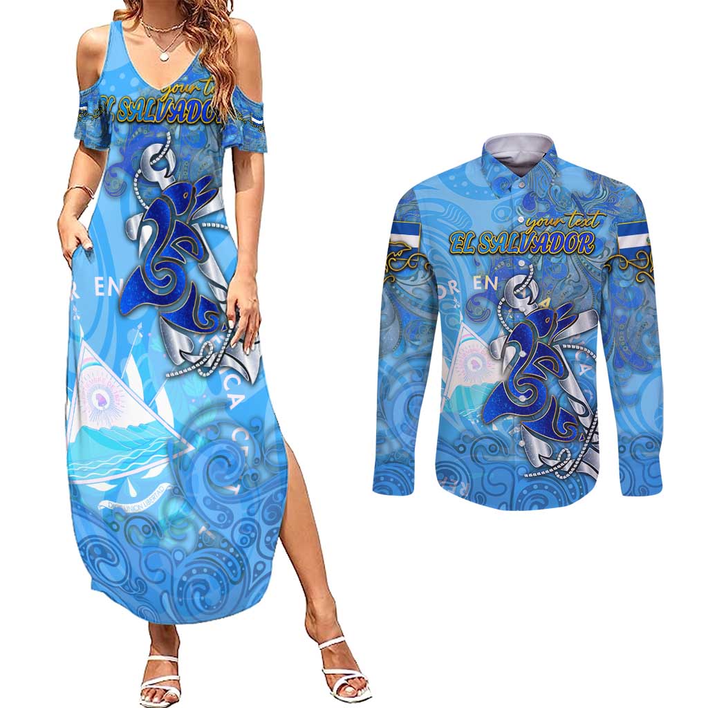 Ocean Spirit of El Salvador Couples Matching Summer Maxi Dress and Long Sleeve Button Shirt Anchored in Salvadoran Pride - Aussie Hoodie