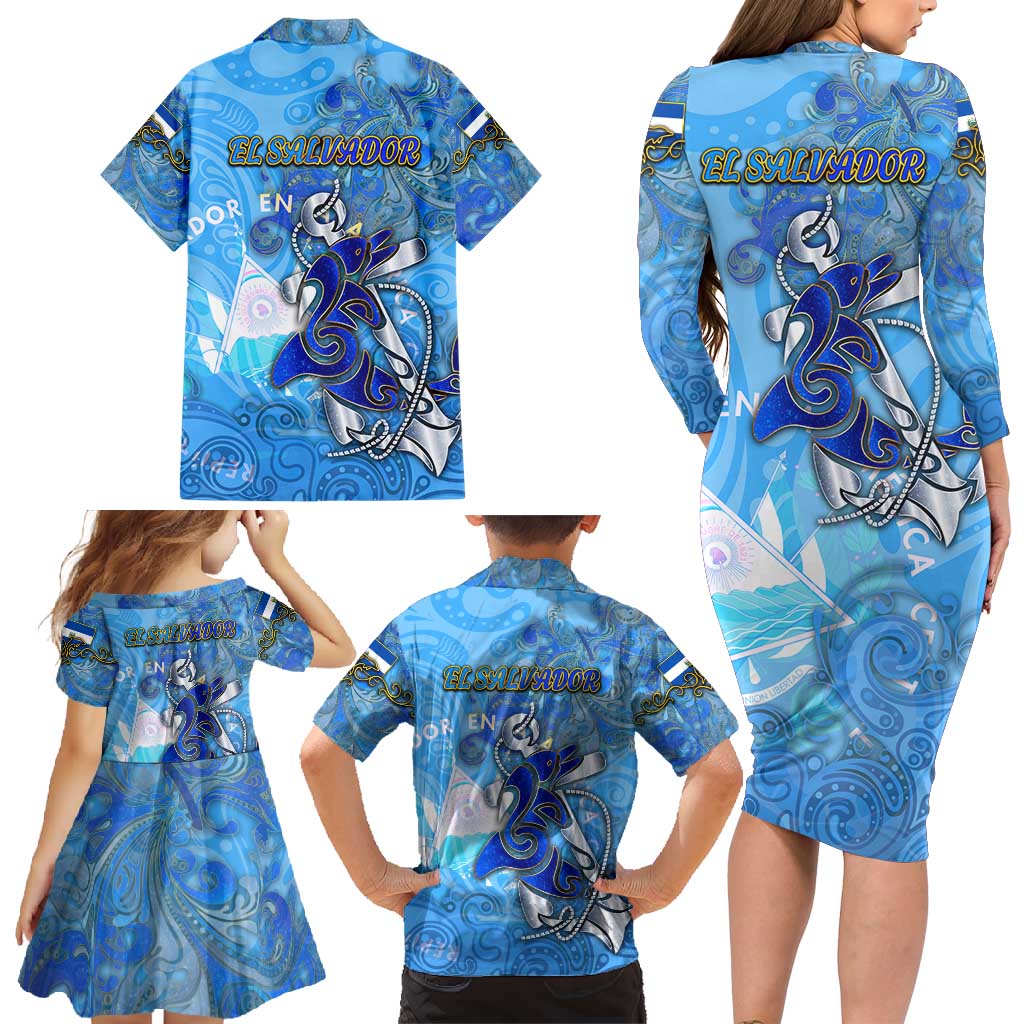 Ocean Spirit of El Salvador Family Matching Long Sleeve Bodycon Dress and Hawaiian Shirt Anchored in Salvadoran Pride - Aussie Hoodie