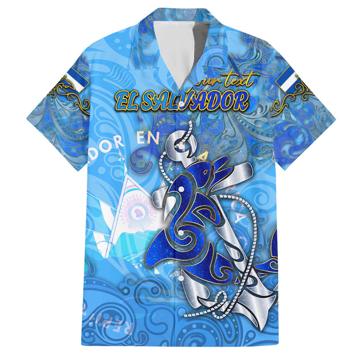 Ocean Spirit of El Salvador Family Matching Off The Shoulder Long Sleeve Dress and Hawaiian Shirt Anchored in Salvadoran Pride - Aussie Hoodie